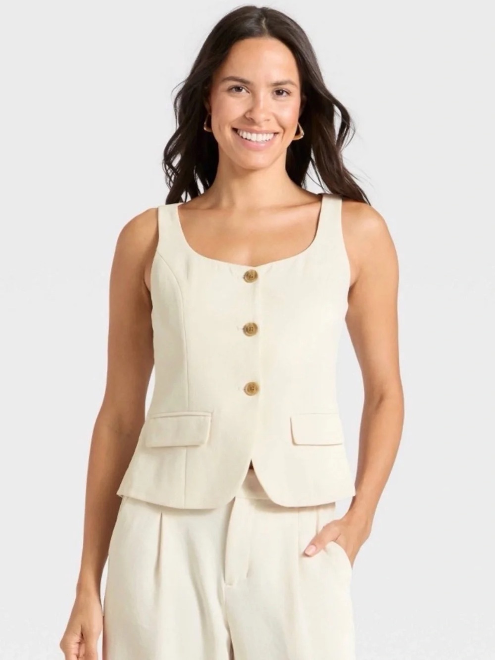Women's Signature Crepe Scoop Vest - A New Day Cream/Off White Medium NWT